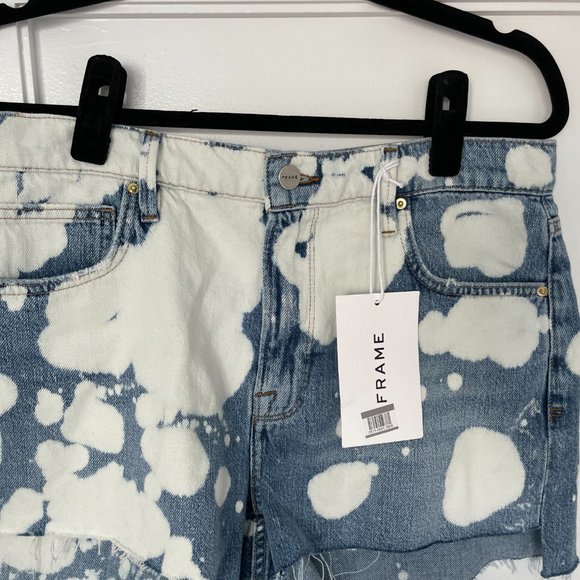 Frame Le Ultra Baggy Denim Shorts Sz 26 Bleach Spots Raw Hem High Rise - Picture 5 of 9